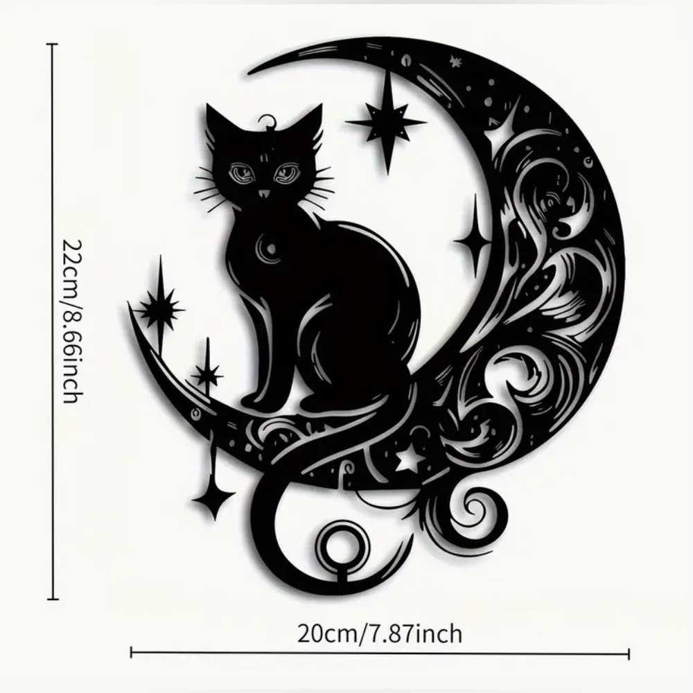 Art Deco Style Cat Sitting on the Moon 2D Flat Acrylic Wall Carving Gothic New - Picture 4 of 9